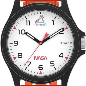 Timex Unisex Main Street 40 mm Watch - Orange Silicone Strap with White Dial and Black Case